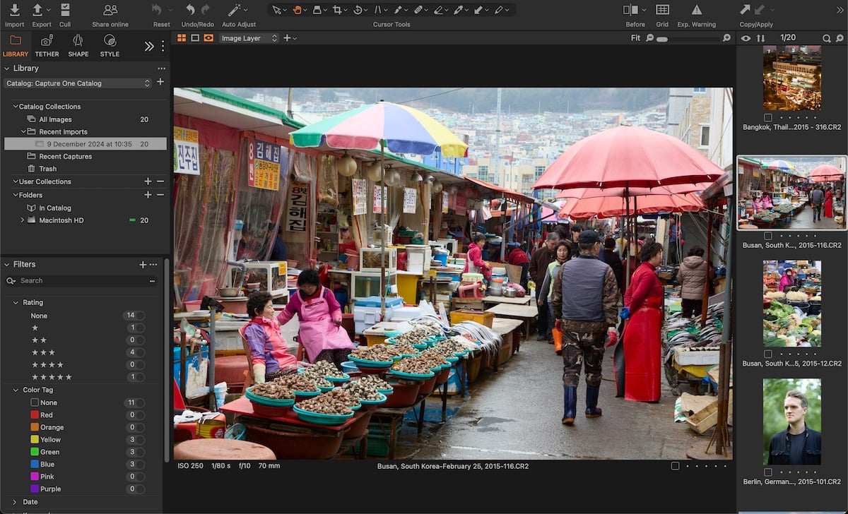 screenshot of capture one interface